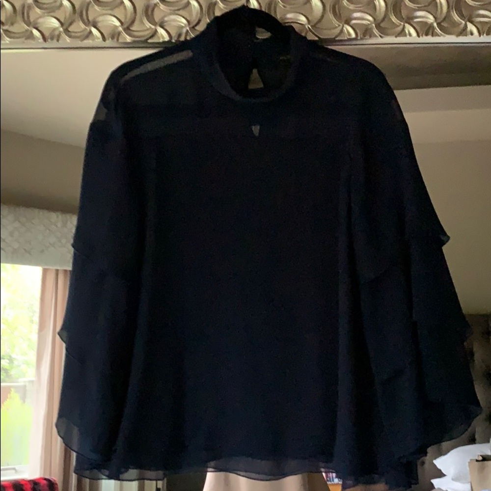 Chiffon Navy layered sleeves shirt